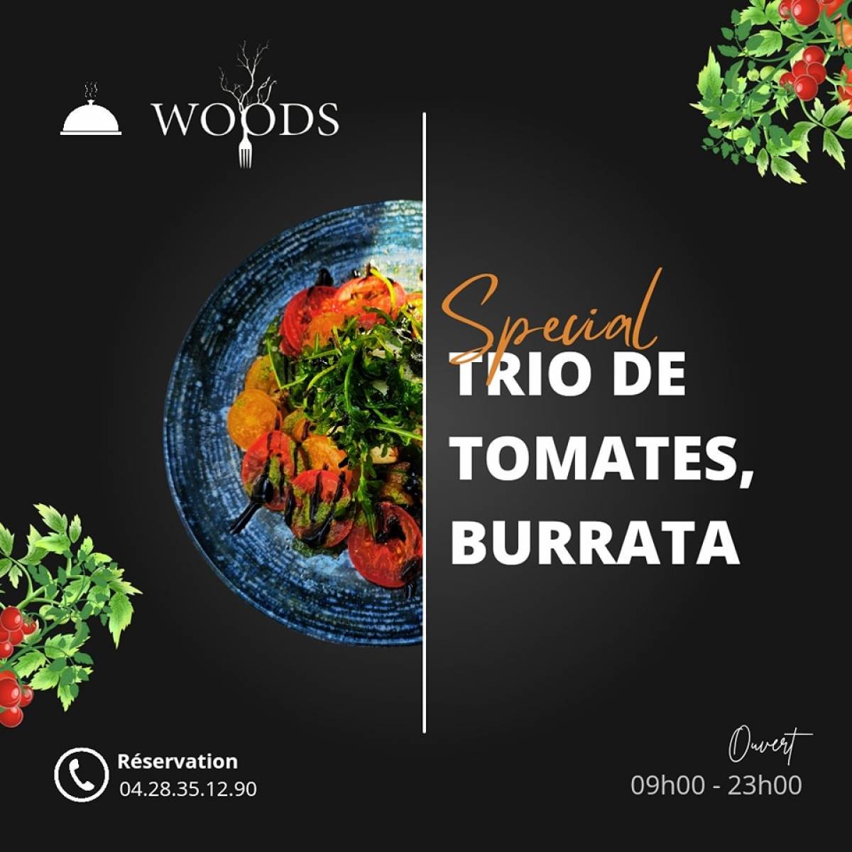 Découvrez notre nouvelle entrée fraîche : Trio de Tomates, Burrata et Pesto à la roquette